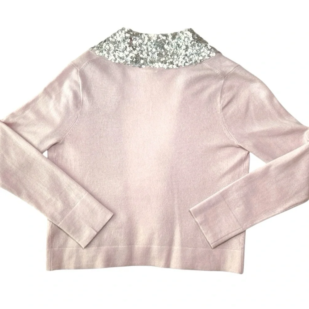 J Crew Open Cardigan Small 100% Washable Merino Wool Shawl Collar Sequin Cropped